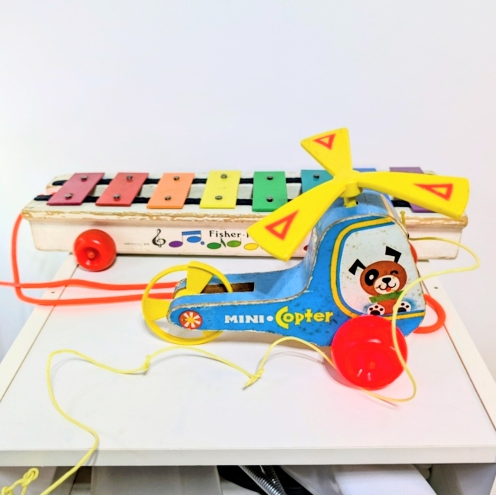 1964 "Pull-A-Tune" Wood & Metal Xylophone #870 & Fisher Price Mini Copter #448